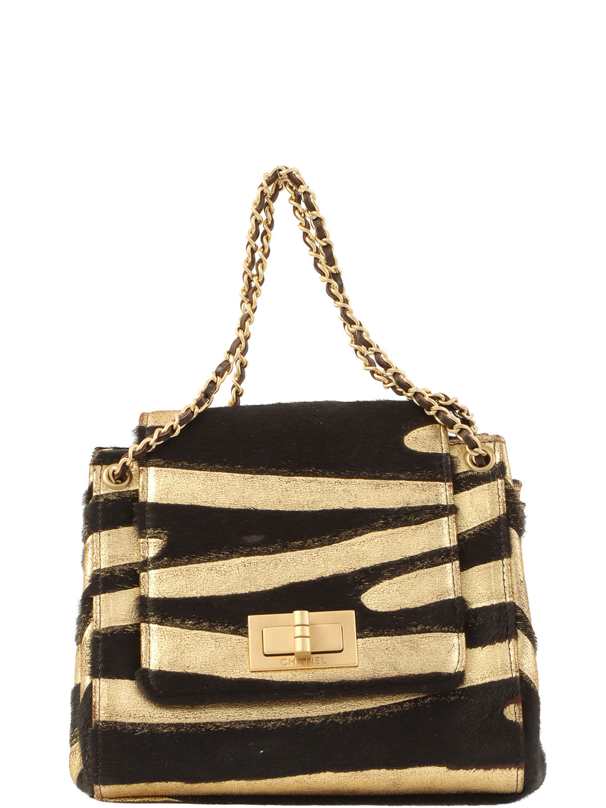 2000年頃製 ゼブラモチーフ2.55チェーンミニハンドバッグ ゴールド/ブラック