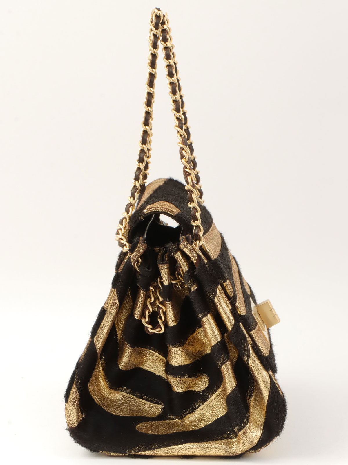 2000年頃製 ゼブラモチーフ2.55チェーンミニハンドバッグ ゴールド/ブラック