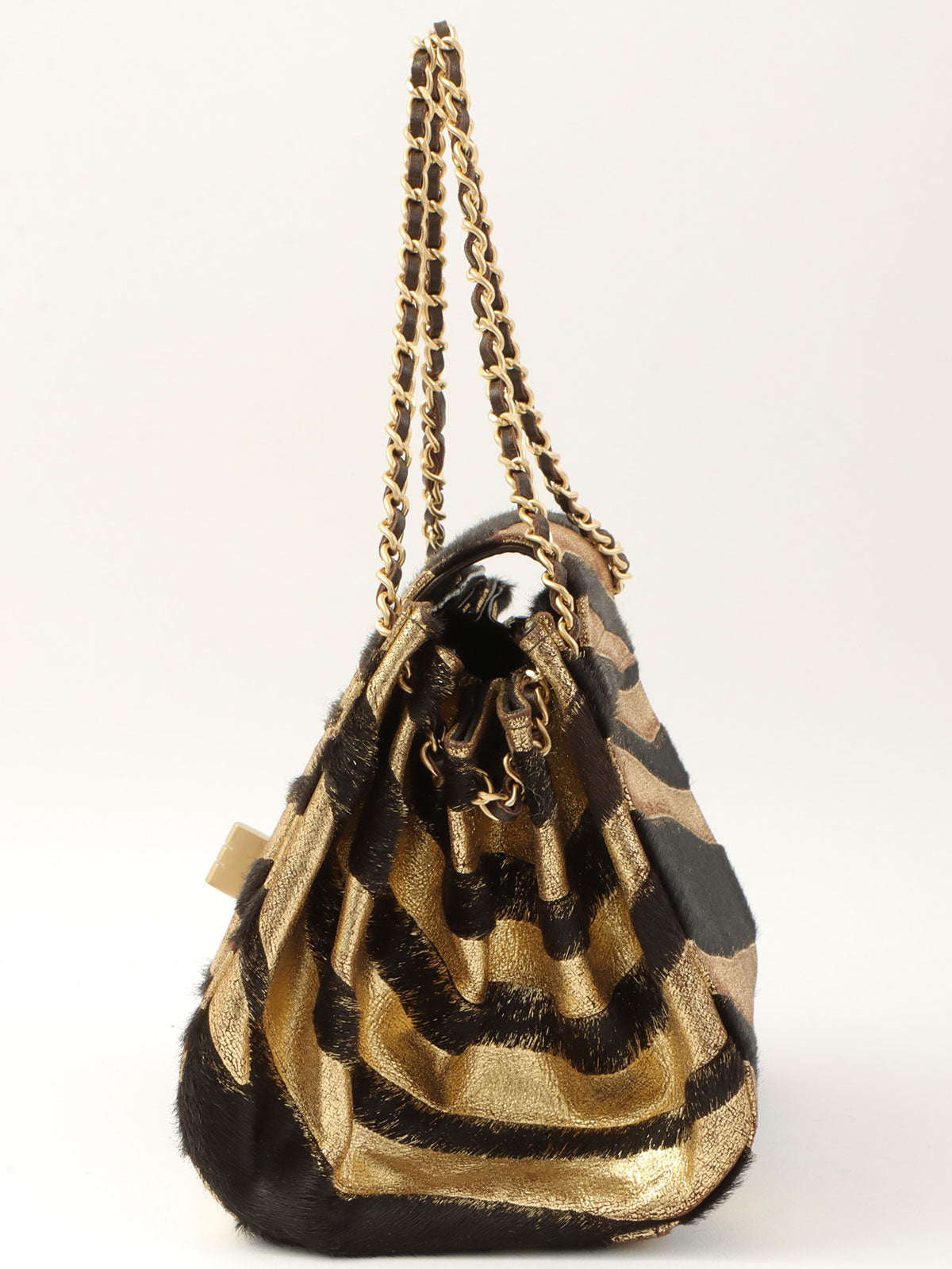 2000年頃製 ゼブラモチーフ2.55チェーンミニハンドバッグ ゴールド/ブラック