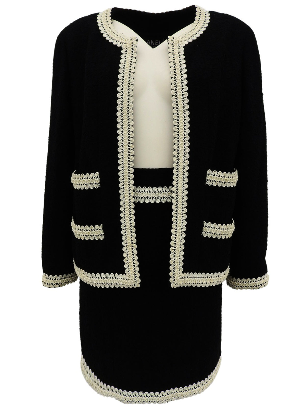 1994年製 ツイードノーカラーセットアップ ブラック/ホワイト