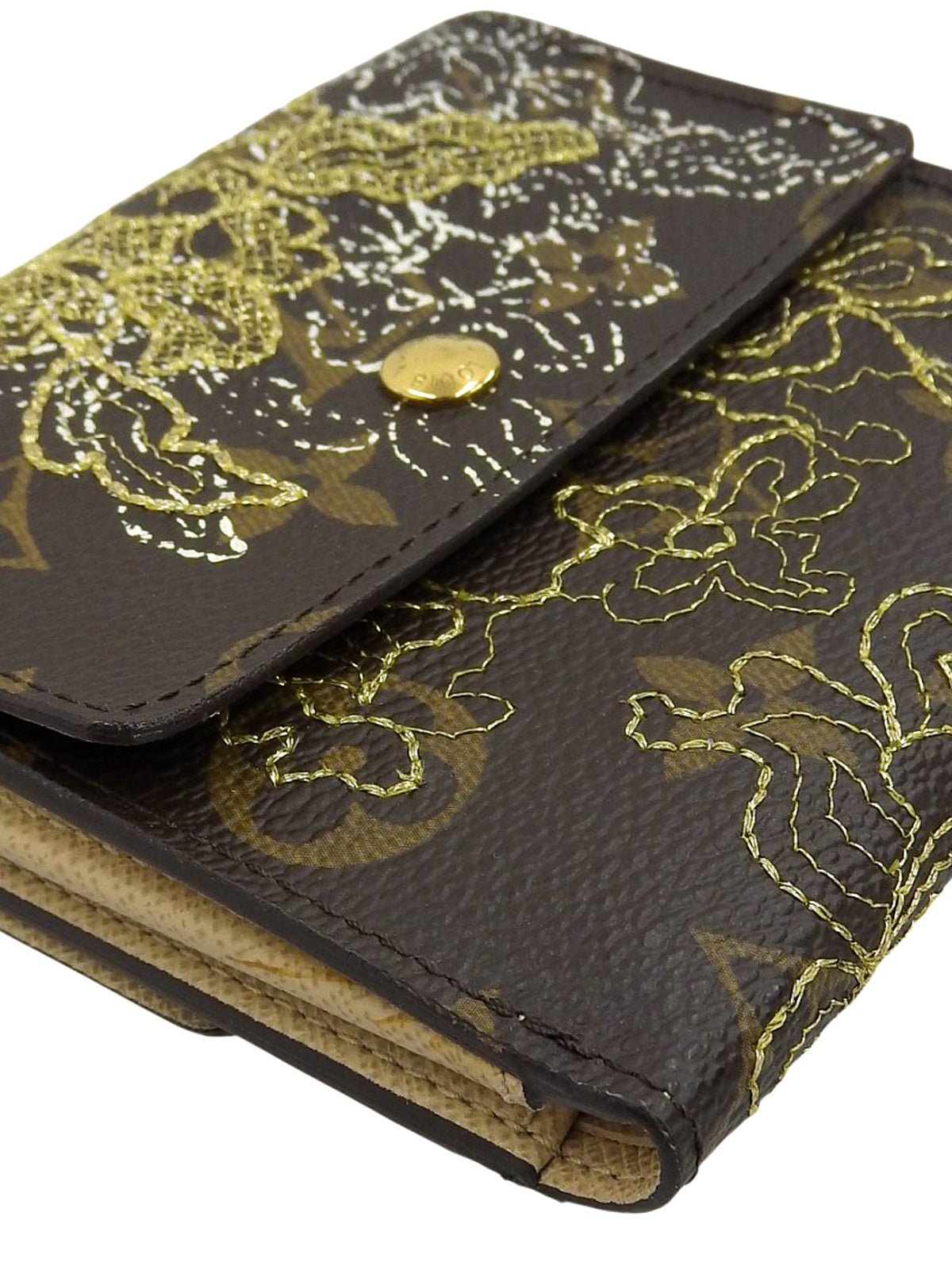 2007 年 Monogram Dentel Porte Monnaie Carte Credit 棕色