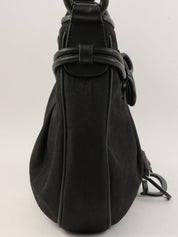 黑色马蹄纹缎带图案手提包