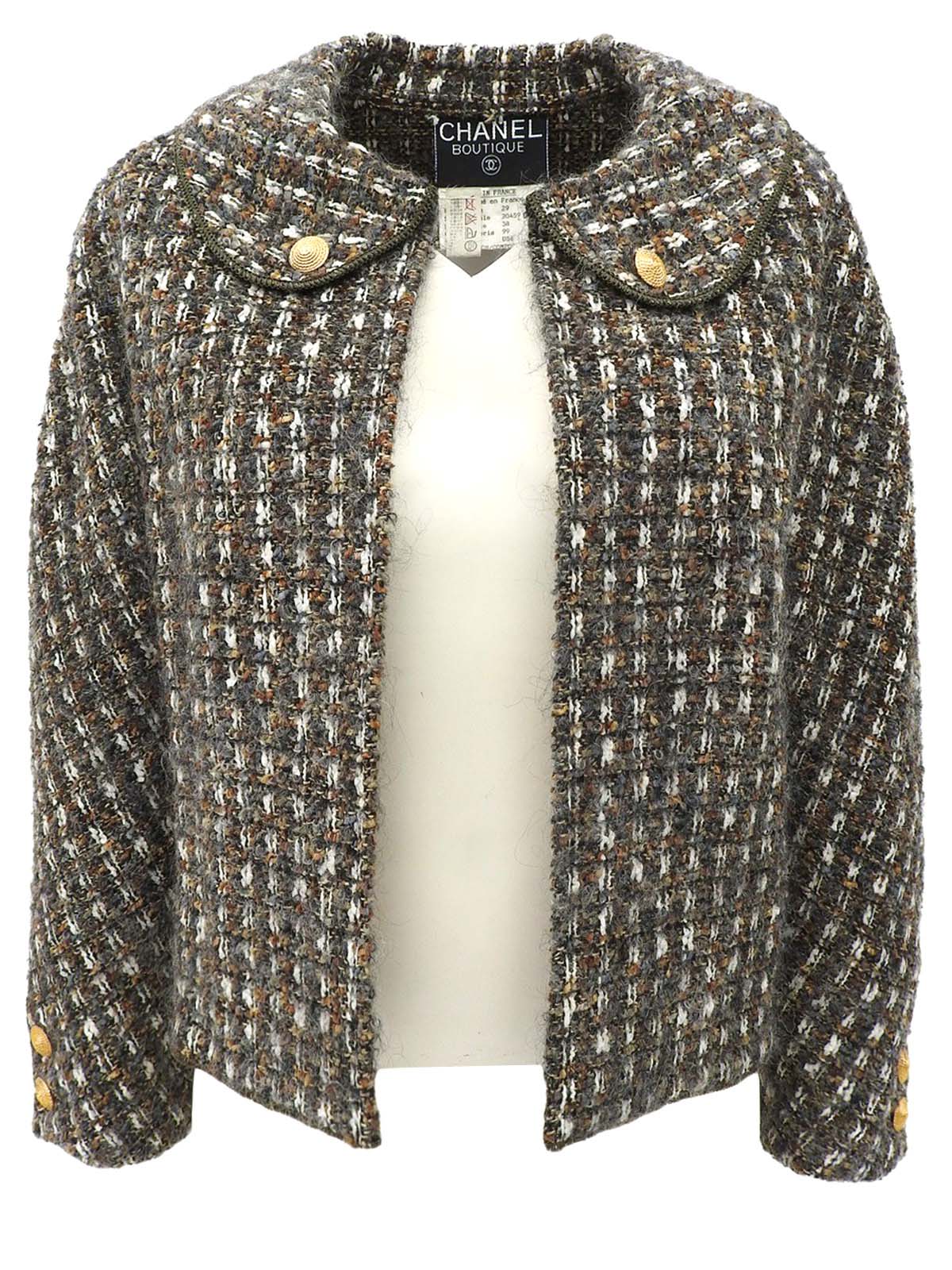 CCマークボタンツイードジャケット カーキ/グレー