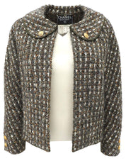 CCマークボタンツイードジャケット カーキ/グレー