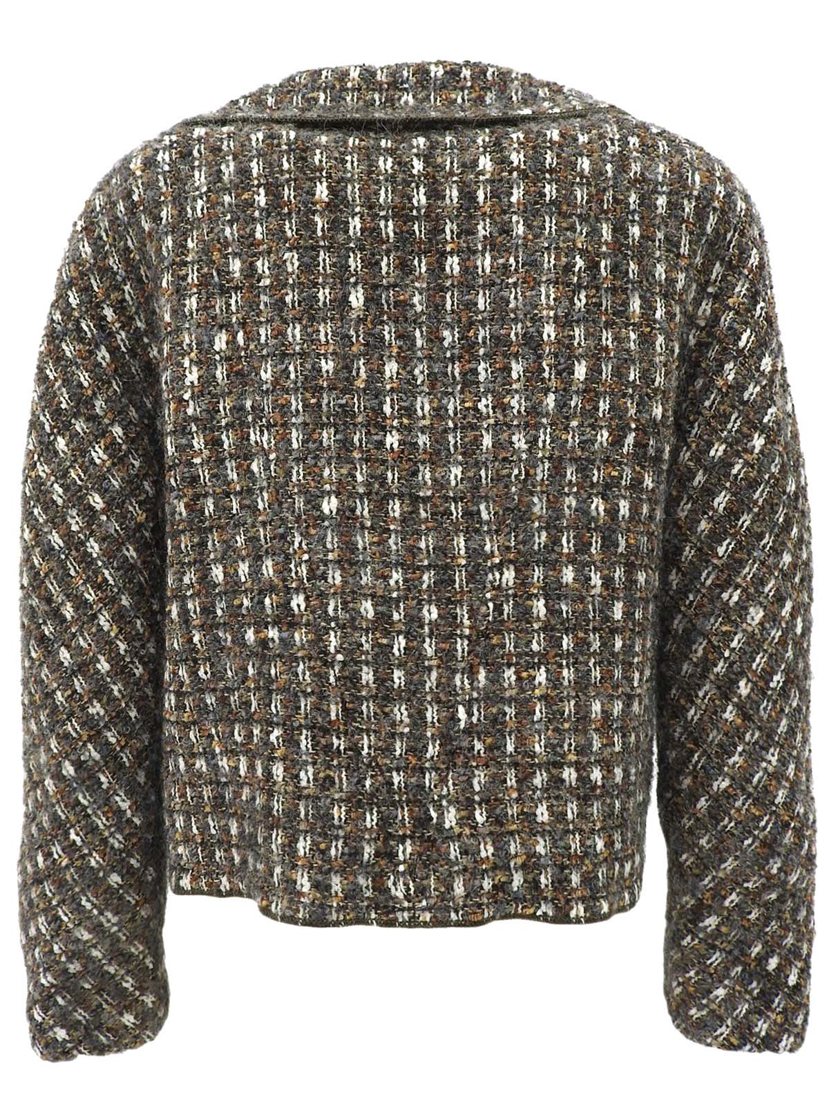 CCマークボタンツイードジャケット カーキ/グレー