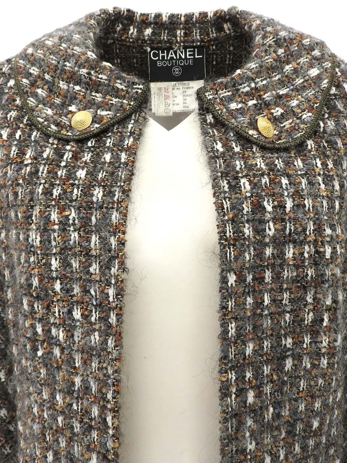 CCマークボタンツイードジャケット カーキ/グレー