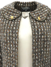 CCマークボタンツイードジャケット カーキ/グレー