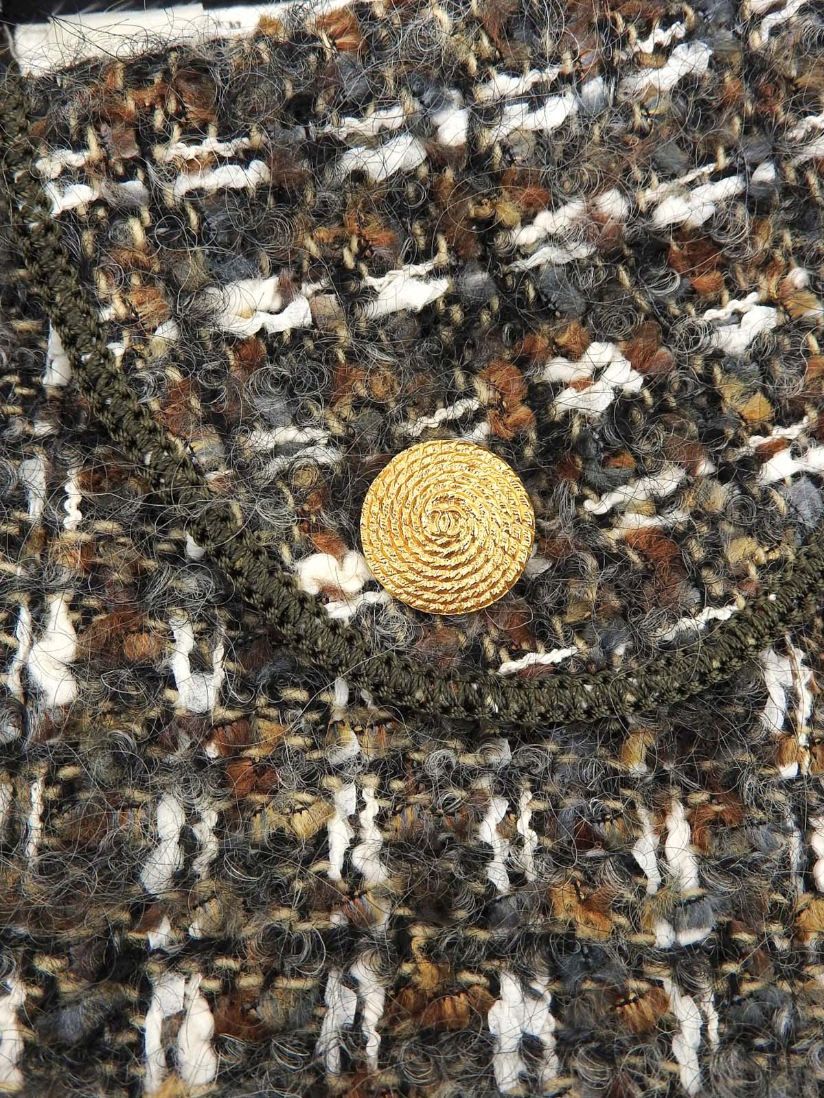 CCマークボタンツイードジャケット カーキ/グレー