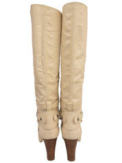 Matelasse Stitch CC Mark Plate Long Boots Ivory