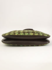 Tweed leather combination logo charm one-shoulder bag in green/brown