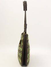 Tweed leather combination logo charm one-shoulder bag in green/brown