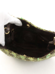 绿色/棕色斜纹软呢皮革组合logo吊饰单肩包