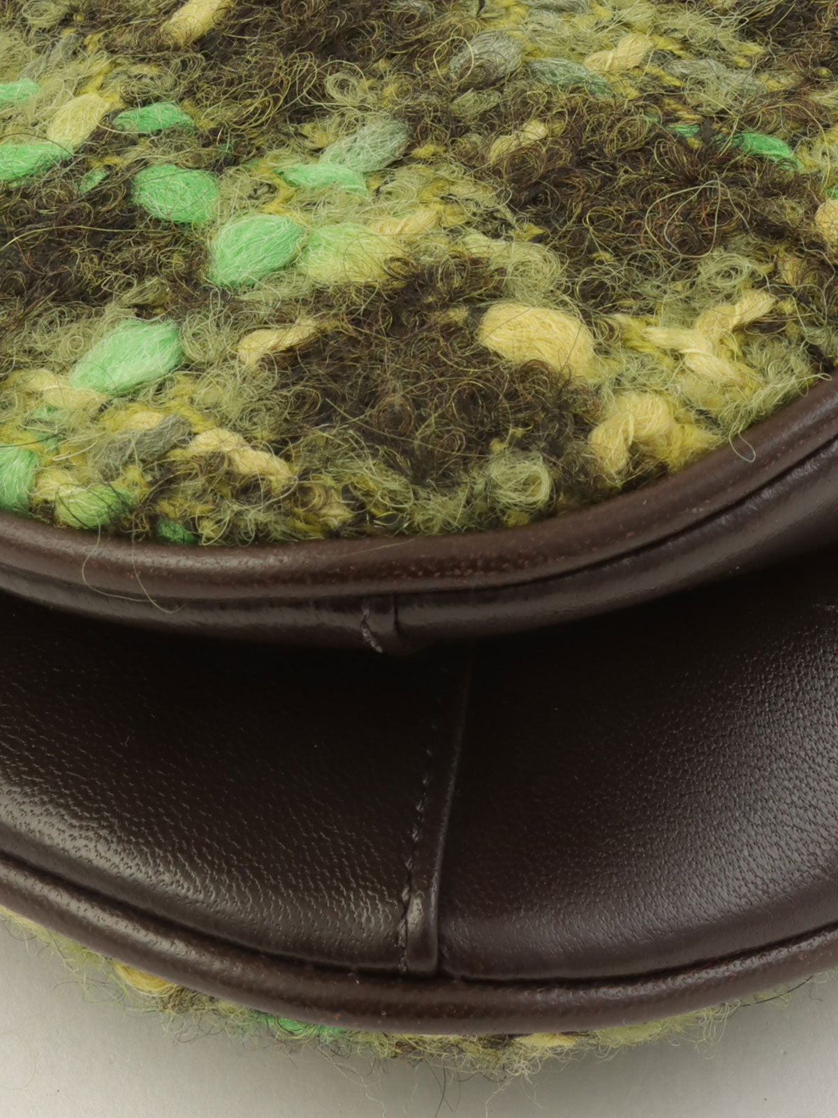 Tweed leather combination logo charm one-shoulder bag in green/brown