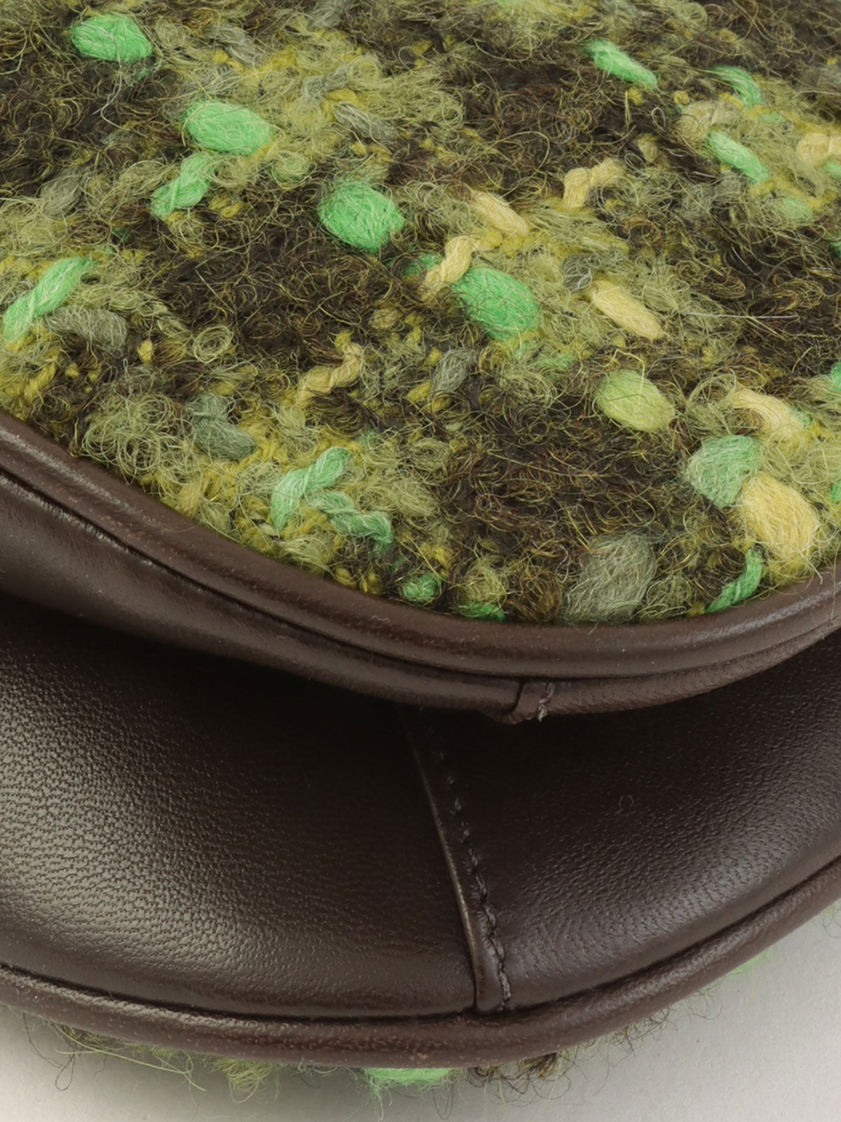 Tweed leather combination logo charm one-shoulder bag in green/brown