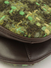 Tweed leather combination logo charm one-shoulder bag in green/brown