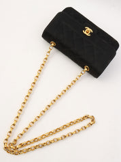 Around 1990 Made Silk Satin Classic Flap Chain Bag Mini Black