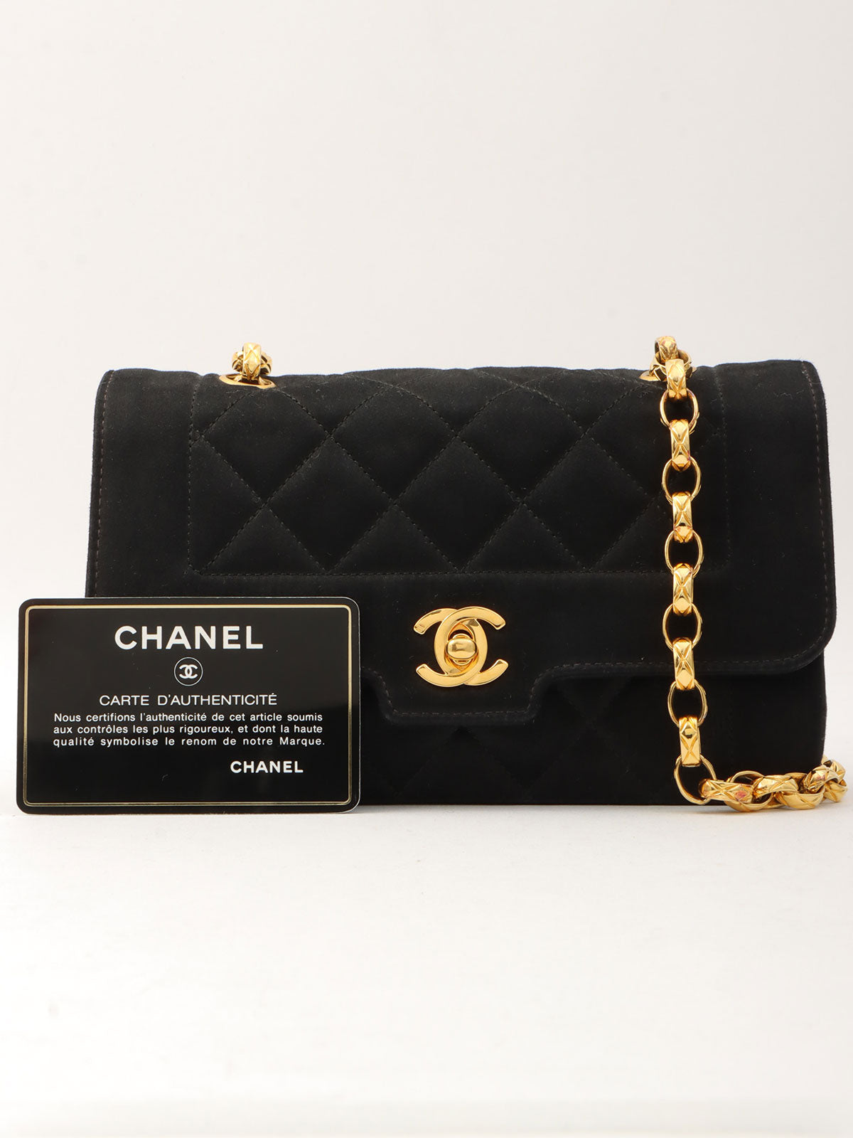 Around 1990 Made Silk Satin Classic Flap Chain Bag Mini Black