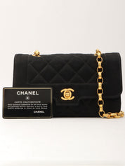 Around 1990 Made Silk Satin Classic Flap Chain Bag Mini Black