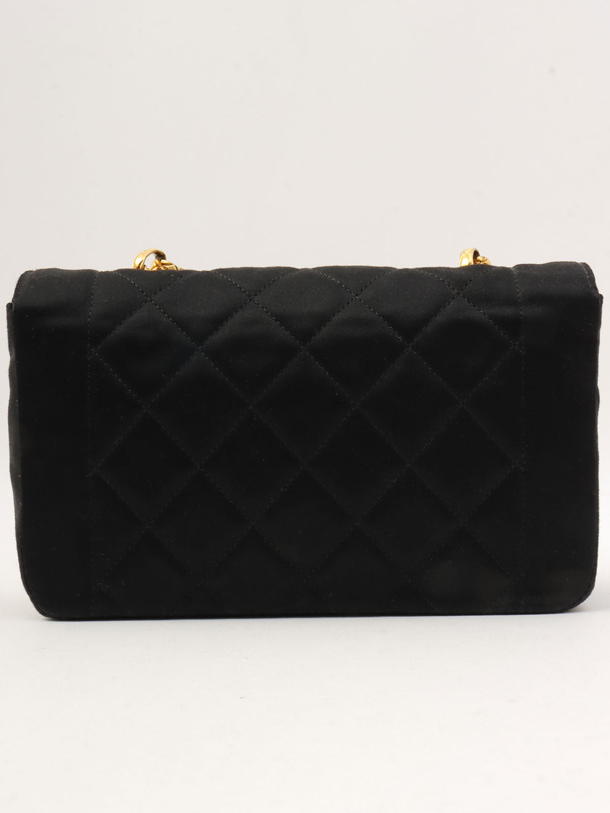 Around 1990 Made Silk Satin Classic Flap Chain Bag Mini Black