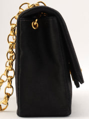 Around 1990 Made Silk Satin Classic Flap Chain Bag Mini Black