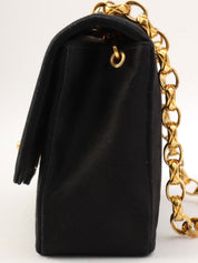 Around 1990 Made Silk Satin Classic Flap Chain Bag Mini Black