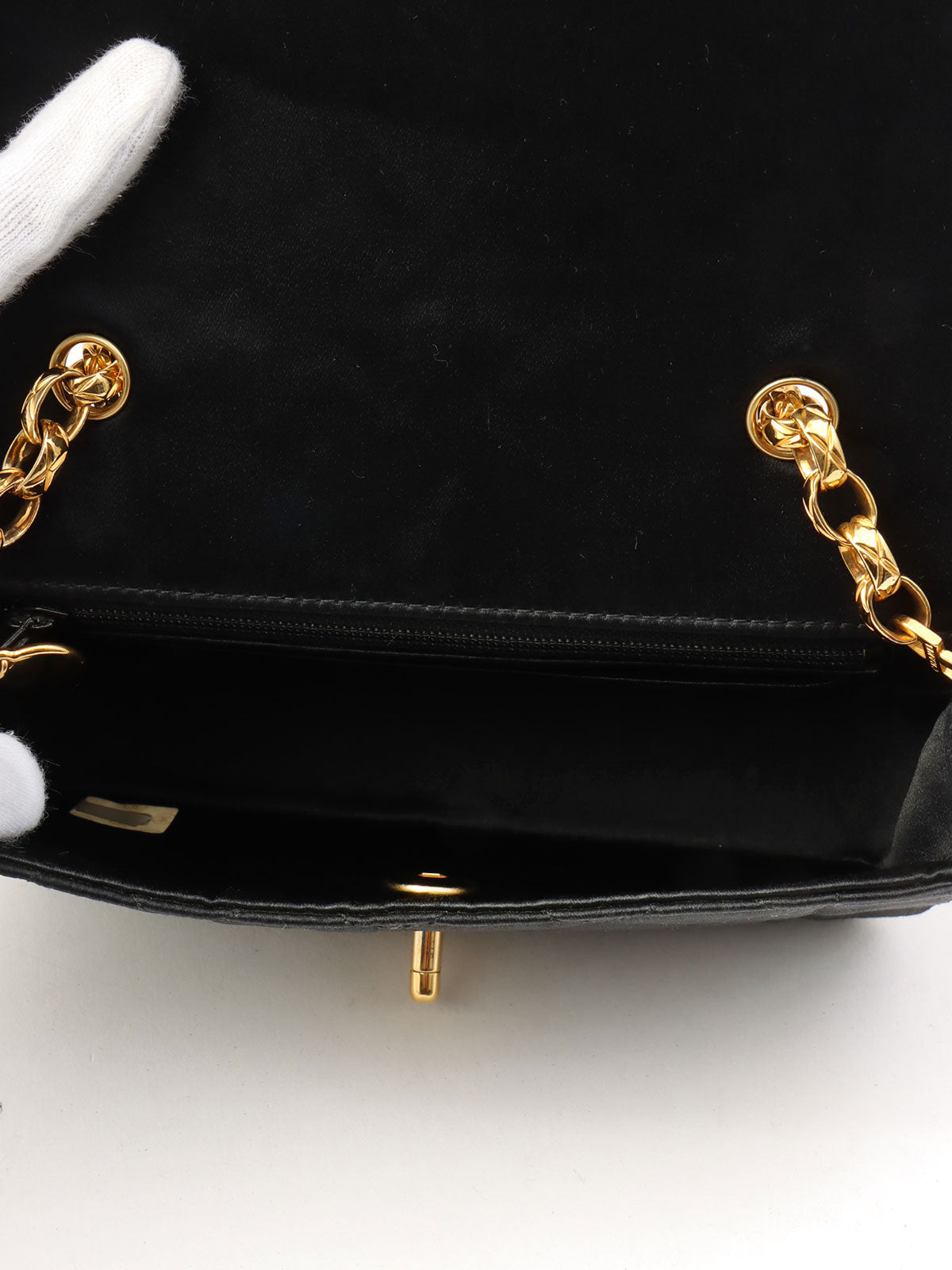 Around 1990 Made Silk Satin Classic Flap Chain Bag Mini Black