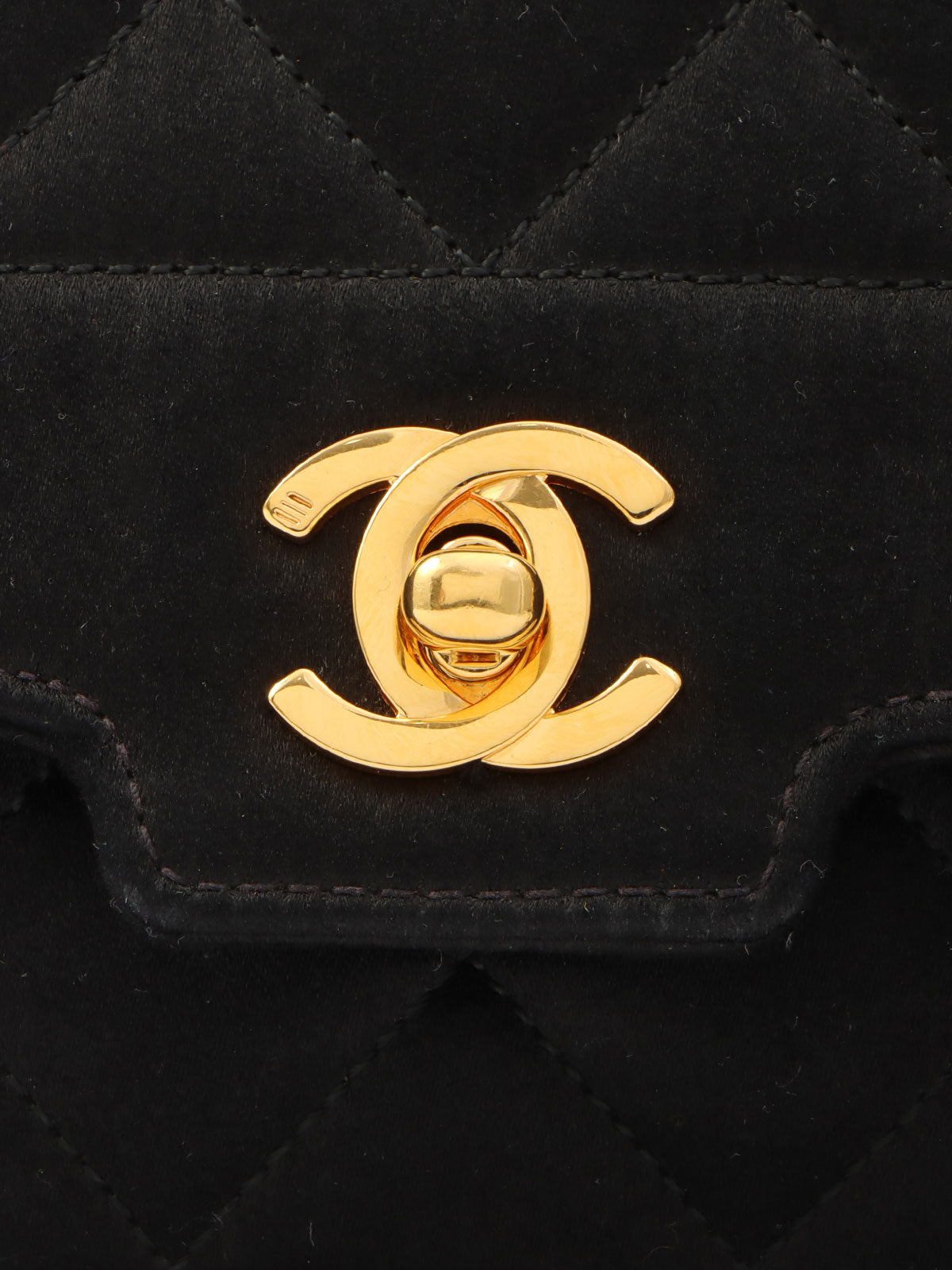 Around 1990 Made Silk Satin Classic Flap Chain Bag Mini Black