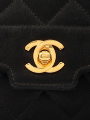 Around 1990 Made Silk Satin Classic Flap Chain Bag Mini Black