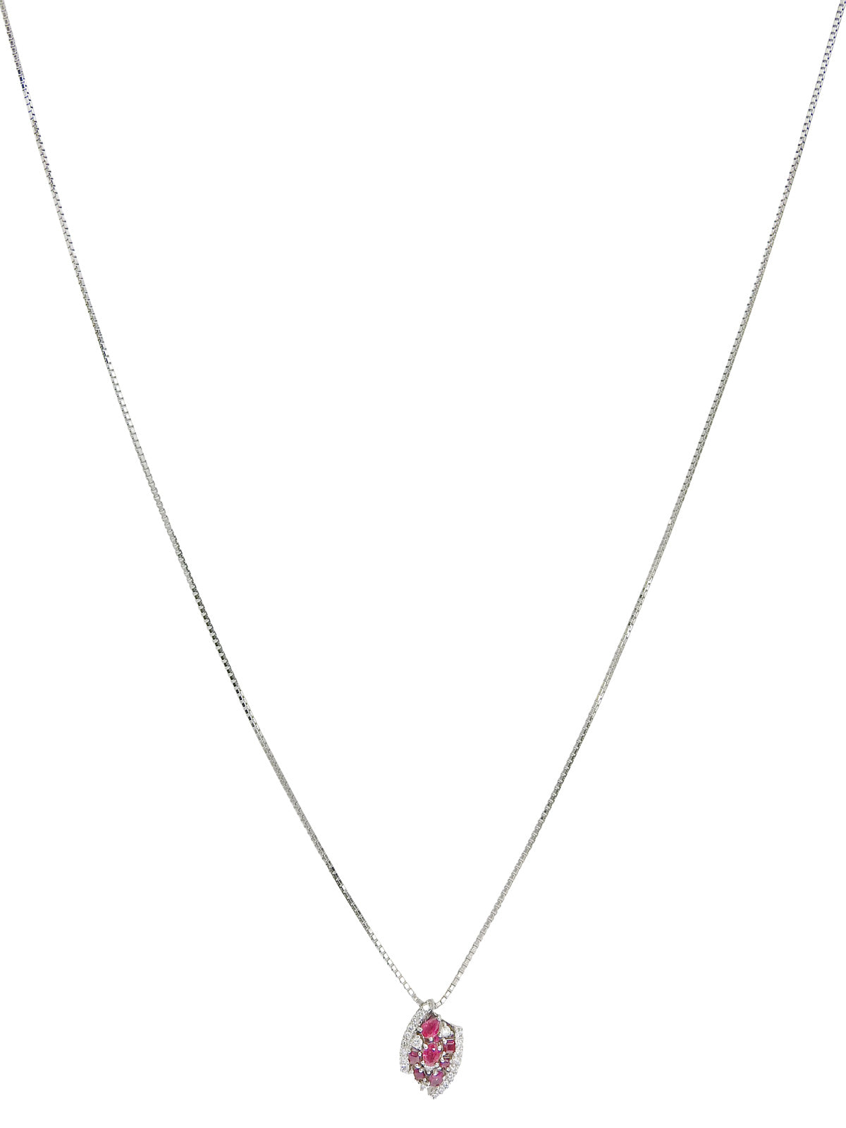 18K钻石红宝石设计项链，银色/樱桃红色