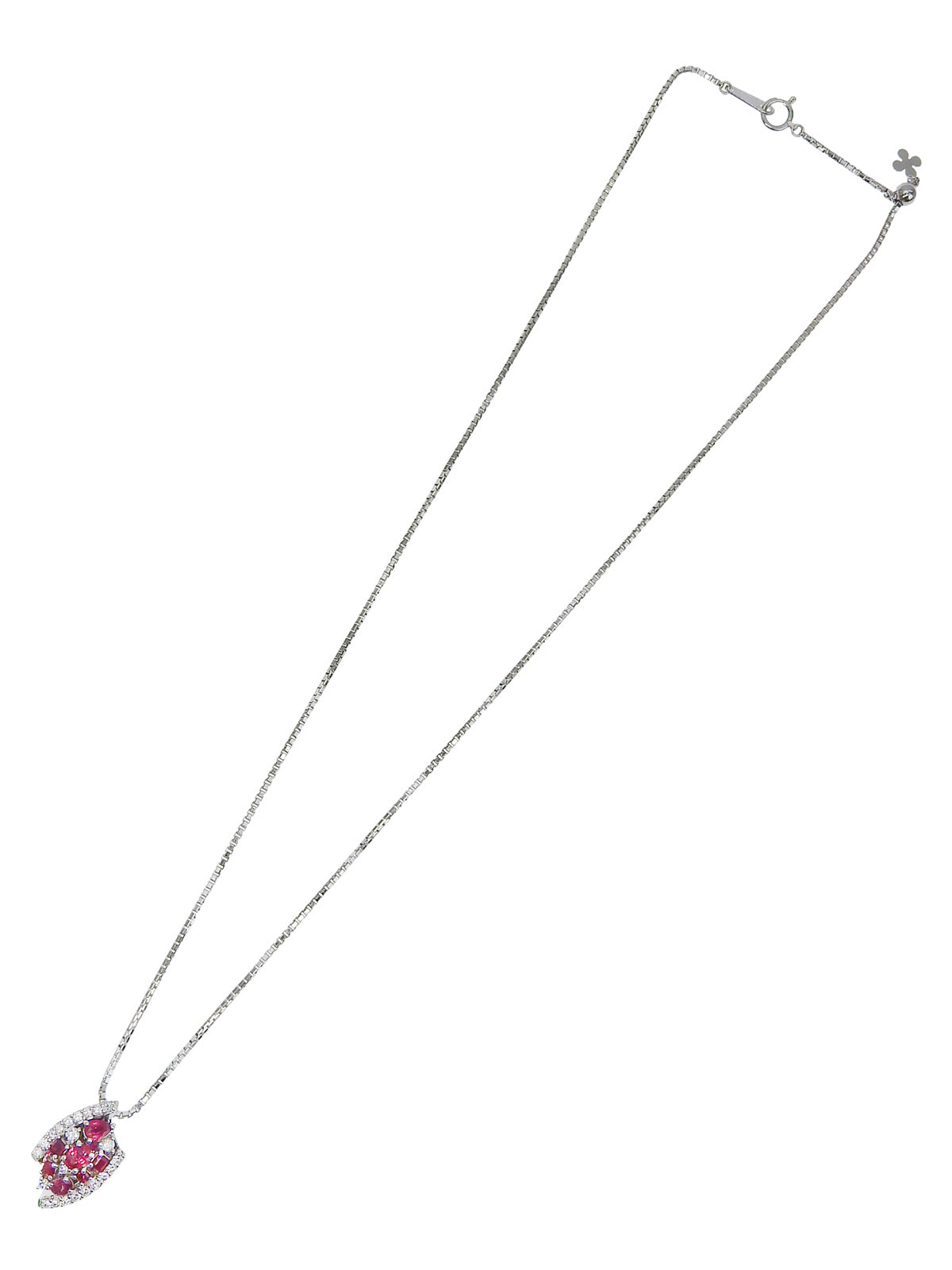 18Kダイヤモンドルビーデザインネックレス シルバー/チェリーレッド