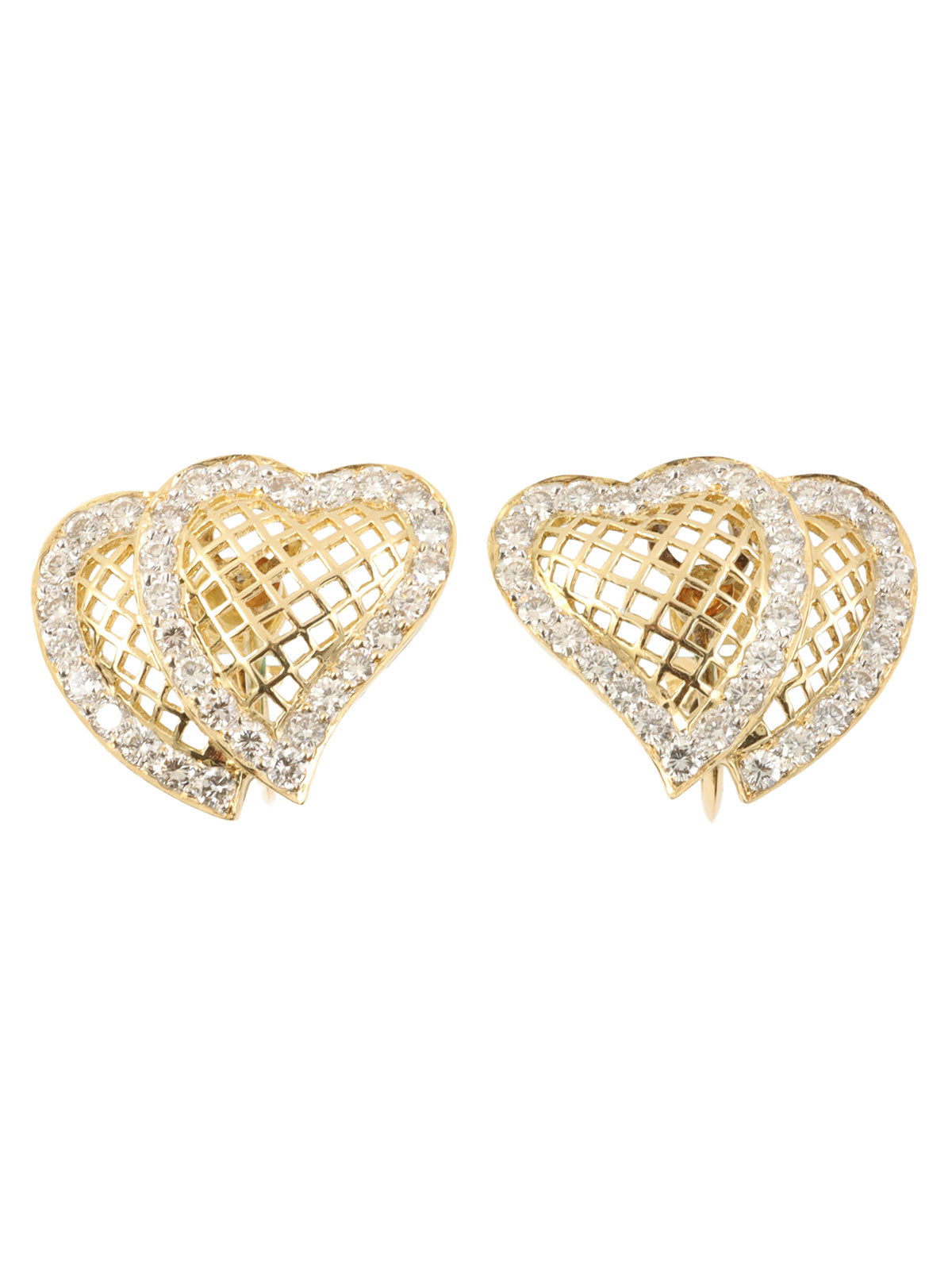 18K Gold Diamond Heart Motif Earrings