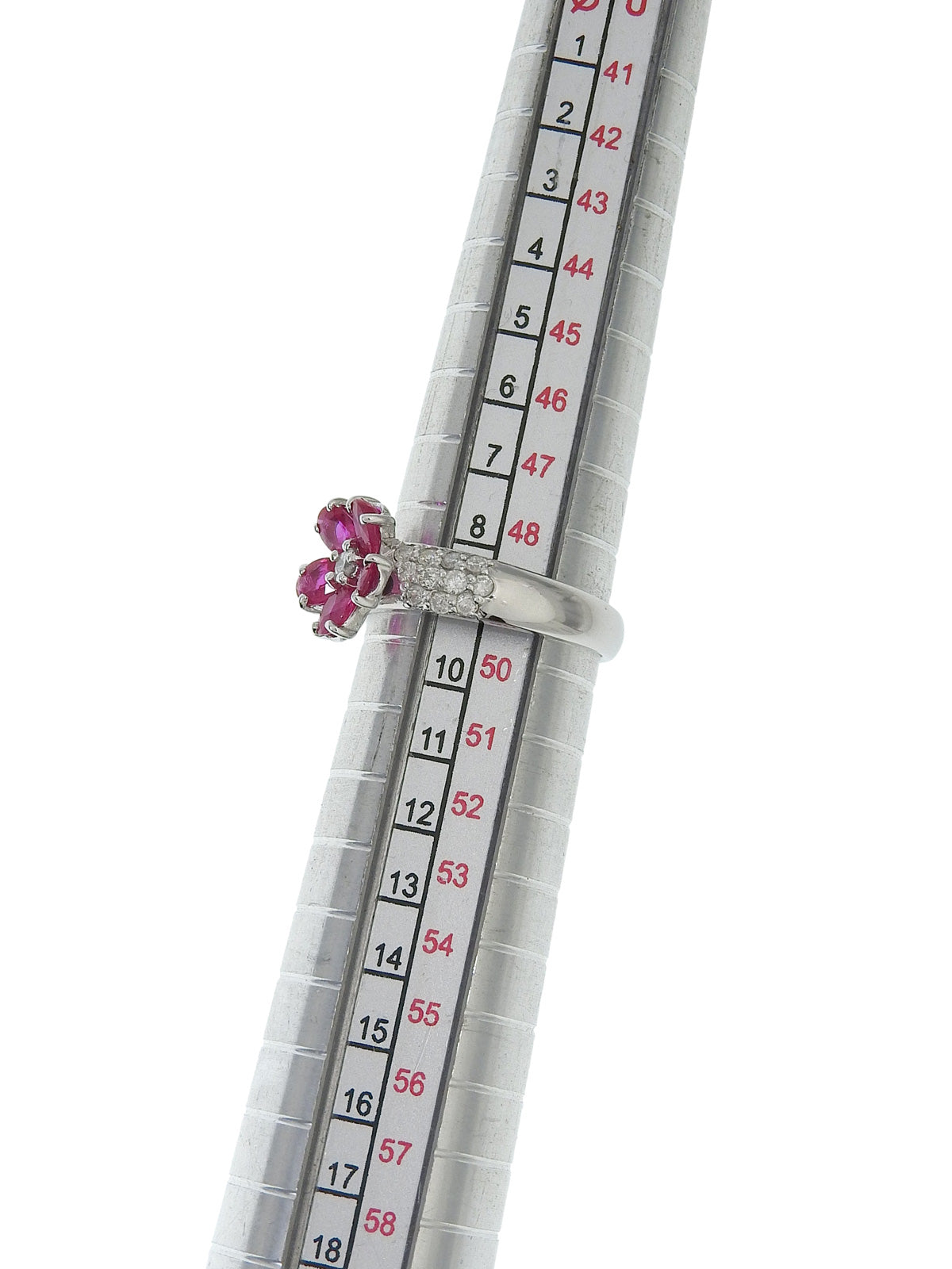 18K Ruby Diamond Flower Motif Ring #49 Silver/Pink