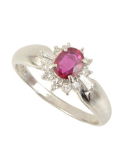 Platinum Ruby Diamond Ring in Silver/Cherry Red