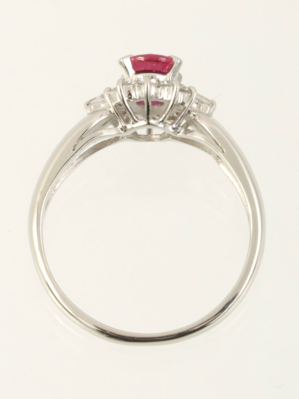 Platinum Ruby Diamond Ring in Silver/Cherry Red