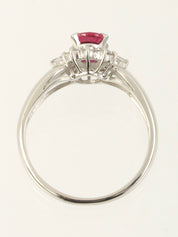 Platinum Ruby Diamond Ring in Silver/Cherry Red