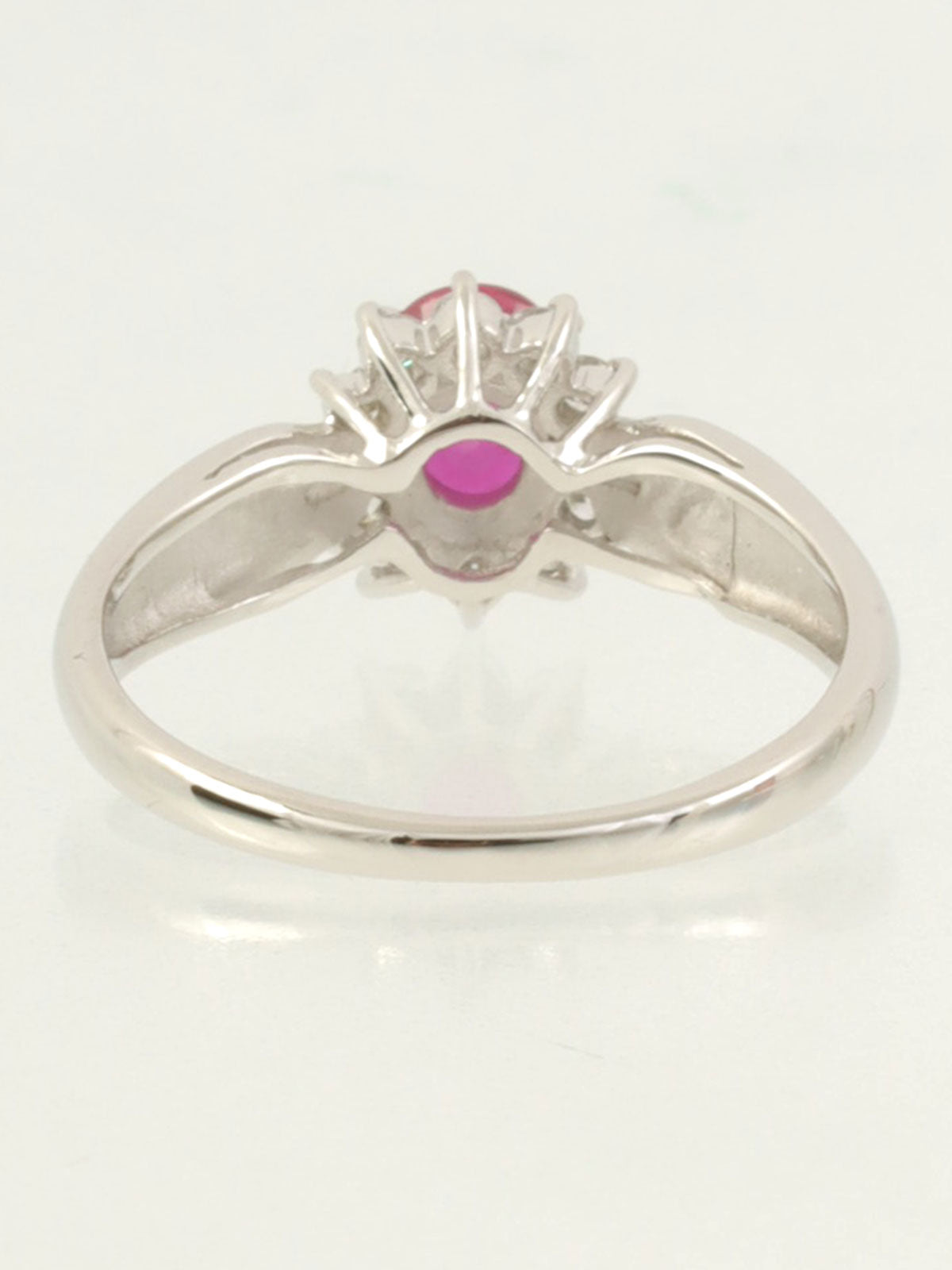 Platinum Ruby Diamond Ring in Silver/Cherry Red
