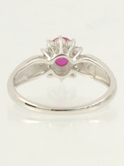 Platinum Ruby Diamond Ring in Silver/Cherry Red