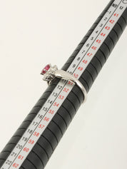 Platinum Ruby Diamond Ring in Silver/Cherry Red