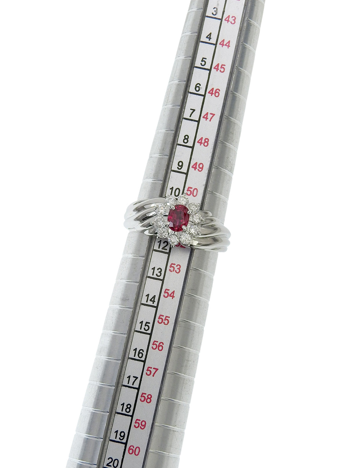 铂金红宝石钻石戒指，银色/粉色