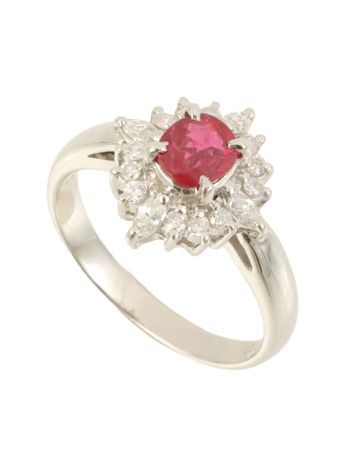 Platinum Ruby Diamond Ring in Silver/Cherry Red