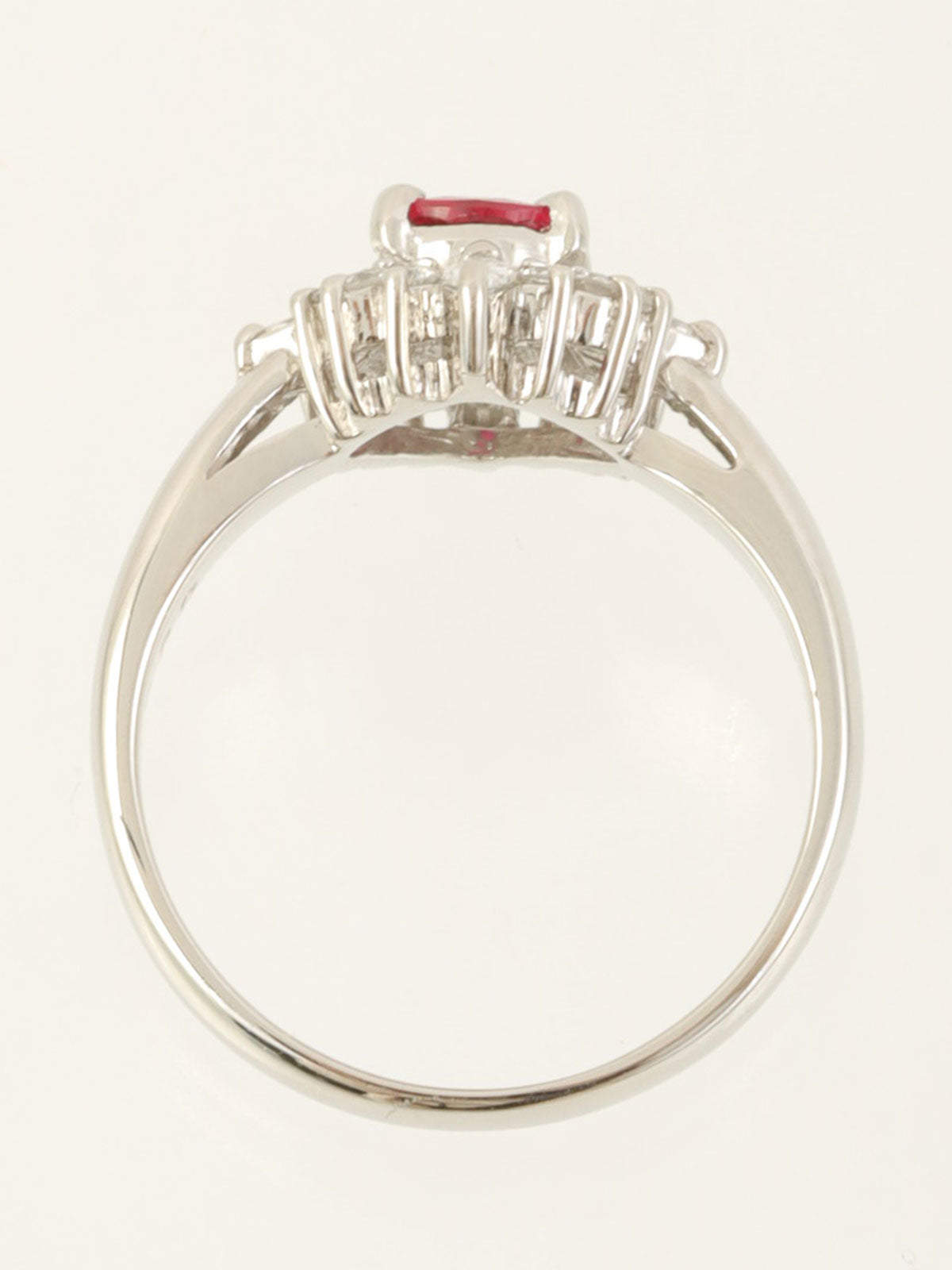 Platinum Ruby Diamond Ring in Silver/Cherry Red