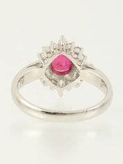 Platinum Ruby Diamond Ring in Silver/Cherry Red