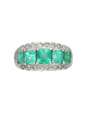 Platinum emerald and diamond design ring in silver/green