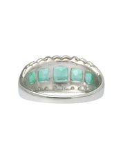 Platinum emerald and diamond design ring in silver/green