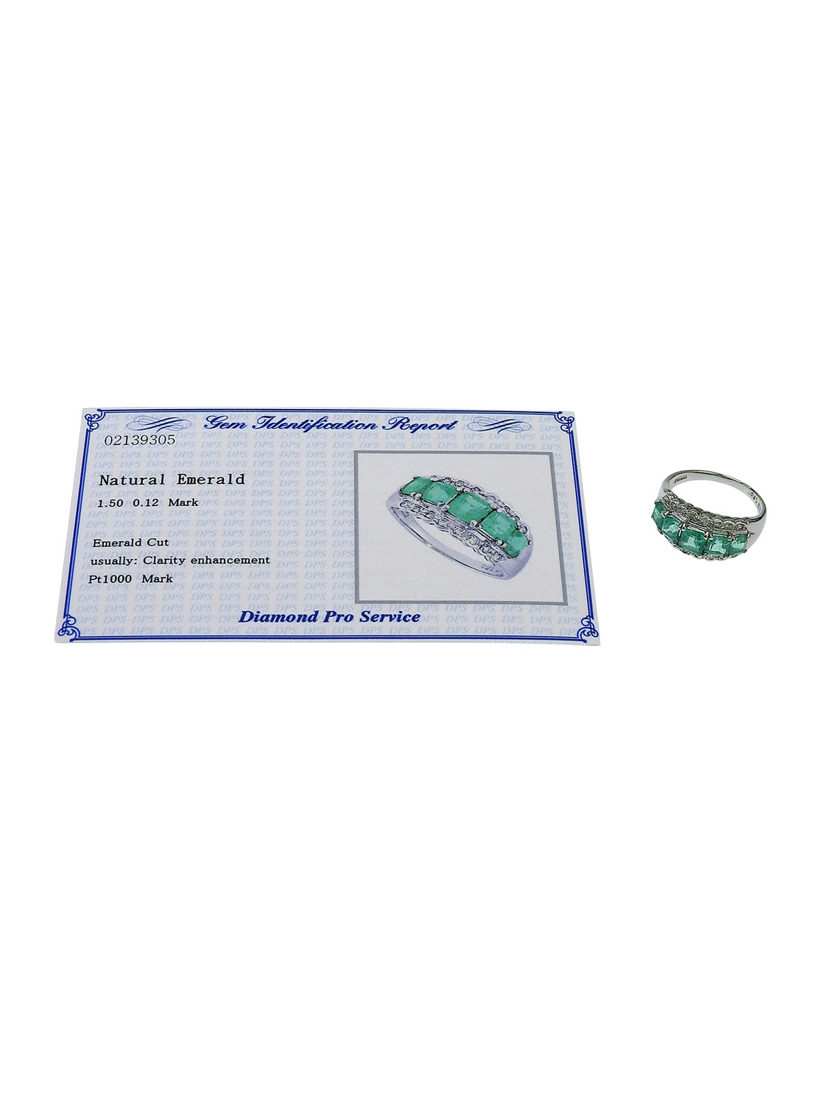 Platinum emerald and diamond design ring in silver/green