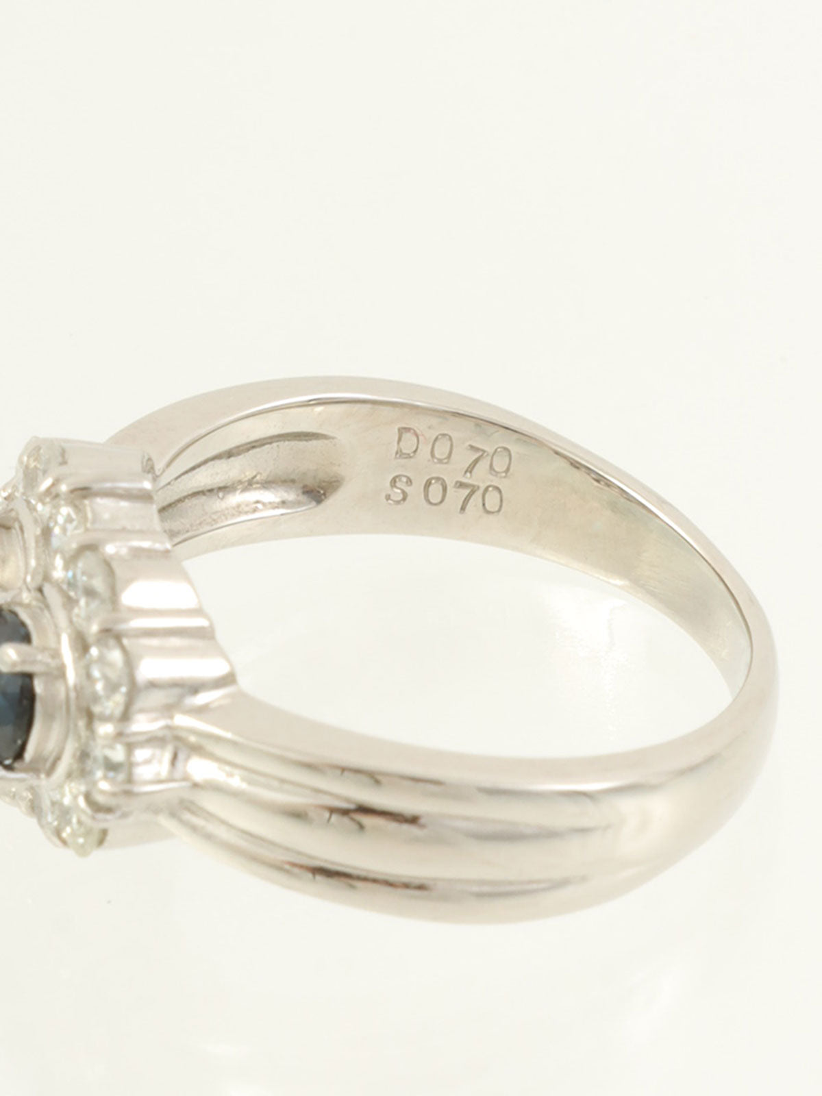 Platinum Sapphire and Diamond Design Ring in Silver/Blue