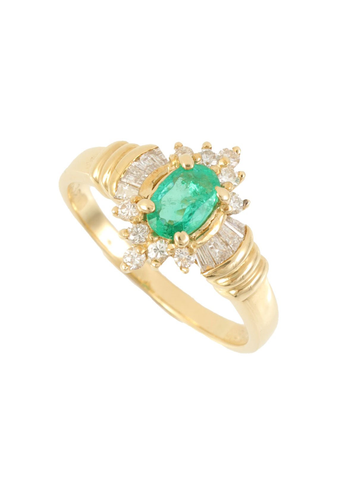 18Kエメラルドダイヤモンドデザインリング ゴールド/グリーン
