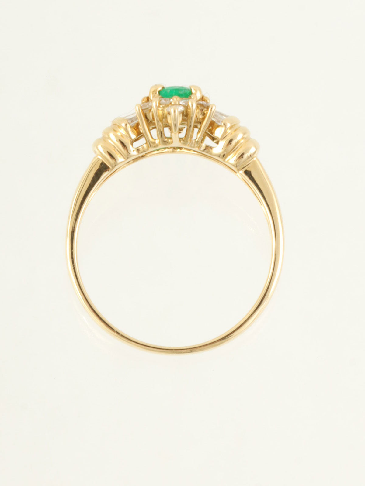 18K Gold/Green Emerald Diamond Design Ring