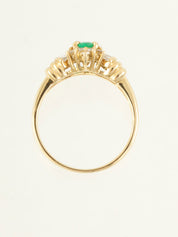 18K Gold/Green Emerald Diamond Design Ring