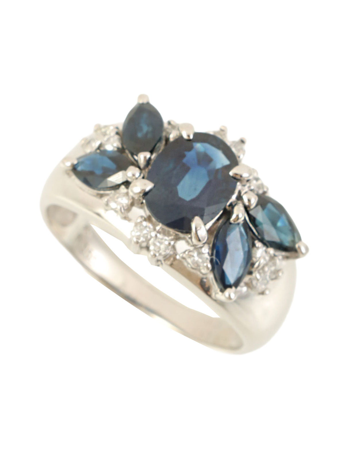 Platinum Sapphire and Diamond Design Ring in Silver/Navy